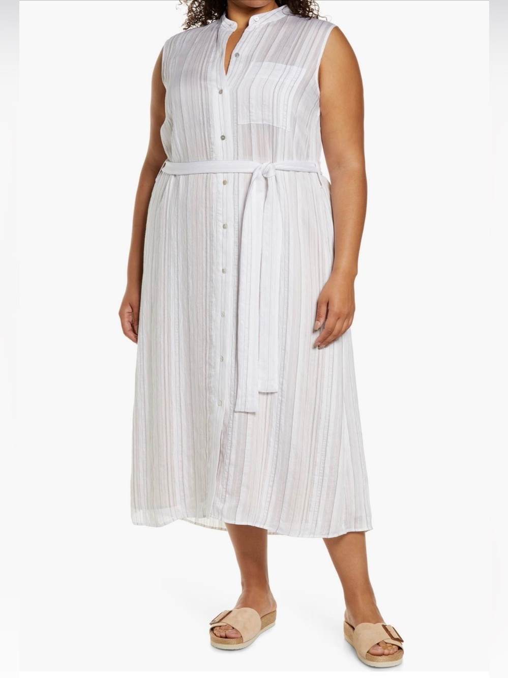 Vince Drapey Stripe Sleeveless Midi Shirt Dress White Black XXL Plus Sz $345 NWT